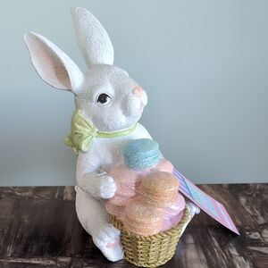 Sweet Treats Spring Bunny Figurine with Macarons and Shimmer Detail ✨